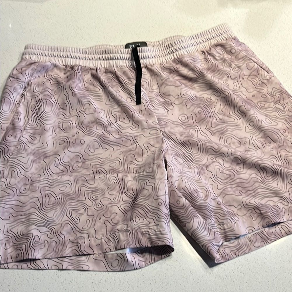 FLX Pink Topographic Poly/Spandex Shorts w/ Drawstring Waist Mens Large